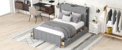 Full Size Platform Bed with Drawers and Storage Shelves, Gray - as Pic