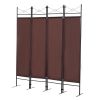 4-Panel Metal Folding Room Divider, 5.94Ft Freestanding Room Screen Partition Privacy Display for Bedroom, Living Room, Office - Brown