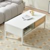 40.16" Rattan Coffee table, sliding door for storage, metal legs, Modern table for living room , white - as Pic