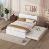 Modern Full Bed Frame With Twin Size Trundle And 2 Drawers For White High Gloss With Light Oak Color - as Pic
