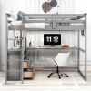 Full Size Loft Bed with Desk and Shelves,Two Built-in Drawers,Gray - as pic