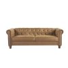 Classic Traditional Living Room Upholstered Sofa with high-tech Fabric Surface/ Chesterfield Tufted Fabric Sofa Couch  - Brown - High Tech Fabric