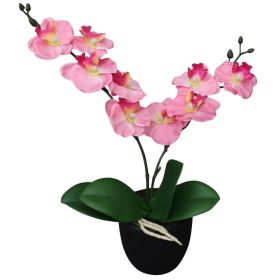Artificial Orchid Plant with Pot 11.8" Pink - Multicolour