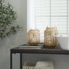 DecMode Brown Paper Handmade Decorative Candle Lantern with Glass Holder and Handle - DecMode