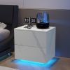 Nightstands LED Side Tables Bedroom Modern End Tables with 2 Drawers for Living Room Bedroom White - as Pic