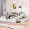 Full Size Wood Storage Hydraulic Platform Bed with Twin Size Trundle, Side Table and Lounge, White - as Pic