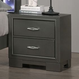 Metallic Gray Color Nightstand Bedroom 1pc Nightstand Solid wood Acrylic Hardware 2-Drawers bedside Table - as Pic