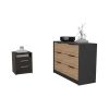 Benson 2 Piece Bedroom Set, Nightstand + Drawer Dresser, Black / Light Oak - Black / Light Oak