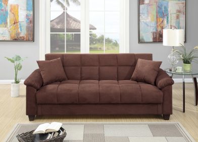 Contemporary Living Room Adjustable Sofa Chocolate Color Microfiber Plush Storage Couch 1pc Futon Sofa w Pillows - as Pic
