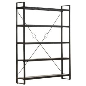 5-Tier Bookcase Black 55.1"x11.8"x70.9" Solid Mango Wood - Black