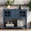 Sideboard Console Table with Bottom Shelf, Farmhouse Wood/Glass Buffet Storage Cabinet Living Room - Antique Navy