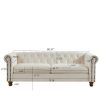 Classic Traditional Living Room Upholstered Sofa with high-tech Fabric Surface/ Chesterfield Tufted Fabric Sofa Couch  - White - High Tech Fabric