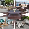 Outdoor Wicker Coffee Table with Glass top and Storage, Mixed Brown - Mixed Brown