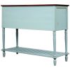 Sideboard Console Table with Bottom Shelf, Farmhouse Wood/Glass Buffet Storage Cabinet Living Room - Antique Blue