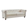 Classic Traditional Living Room Upholstered Sofa with high-tech Fabric Surface/ Chesterfield Tufted Fabric Sofa Couch  - White - High Tech Fabric