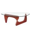 Living room triangle 12mm tempered glass solid wood base coffee table - Cherry