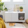 Cat Litter Box Enclosure with Divider and Double Doors - White