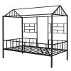 Metal House Bed Frame Twin Size with Slatted Support No Box Spring Needed - White