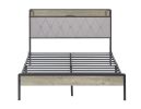 Bed frame with charging station full size, Grey, 83.1'' L x 56.1'' W x 39.2'' H. - as Pic