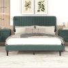 Queen Size Upholstered Platform Bed,No Box Spring Needed, Velvet Fabric,Green - as Pic