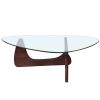 Living room triangle 12mm tempered glass solid wood base coffee table - Dark Walnut