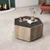 WESOME Hexagonal Rural Style Garden Retro Living Room Coffee Table with 2 drawers, Textured Black + Warm Oak - Grey Cement + Light Brown