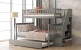 Twin over Full Bunk Bed with Trundle and Staircase,Gray - as pic
