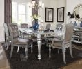 Glamourous Silver Finish Rectangular Dining Table 1pc Draw Leaf Mirror Trim Apron Dining Room Furniture - as Pic