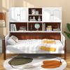 Twin Bed with Bookcase with Shelves and  Wooden Slat Support No Box Spring Needed for Living Room Bedroom - White