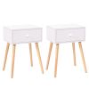 Mid Century Modern Nightstand;  Wood Bed Side Table with Drawer;  End Table for Living Rooms Bedrooms;  Home Furniture;  White and Natural - 2 pcs