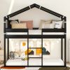 Twin Over Twin Bunk Bed Wood Bed with Tent, Espresso - as Pic