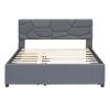Queen Size Upholstered Platform Bed with Brick Pattern Headboard, with Twin XL Size Trundle and 2 drawers, Linen Fabric, Gray - as Pic