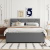 Queen Size Upholstered Platform Bed with Brick Pattern Headboard, with Twin XL Size Trundle and 2 drawers, Linen Fabric, Gray - as Pic