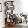 6-Tier S-Shaped Freestanding Bookshelf with Cabinet and Doors - Coffee