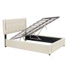 Full Size Upholstered Bed with Hydraulic Storage System and LED Light, Beige - as Pic