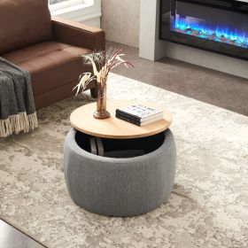 Round Storage Ottoman; 2 in 1 Function; Work as End table and Ottoman; Dark Grey - as picture