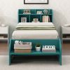 Wood Twin Size Platform Bed with 2 Drawers, Storage Headboard and Footboard, Dark Green - as Pic