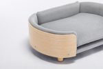 Scandinavian style Elevated Dog Bed Pet Sofa With Solid Wood legs and Bent Wood Back, Velvet Cushion,Mid Size Light Grey - as Pic