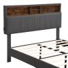 Full size Upholstered Platform Bed with Storage Headboard and USB Port, Linen Fabric Upholstered Bed (Gray) - as Pic