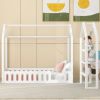 Twin Size Wood House Bed with Fence and Detachable Storage Shelves, White - as Pic
