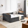 Daybed with Trundle Upholstered Tufted Sofa Bed, with Button and Copper Nail on Arms,Full Daybed & Twin Trundle, Grey(85.5"x57"x30.5") - as Pic