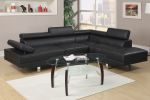 Black Color Sectional Living Room Furniture Faux Leather Adjustable Headrest Right Facing Chaise & Left Facing Sofa - as Pic