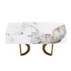 70.87"Modern artificial stone Pandora white curved golden metal leg dining table-can accommodate 6-8 people - as Pic