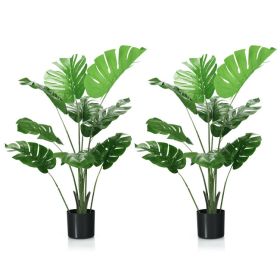 2 Pack Artificial Monstera Deliciosa Tree with 10 Leaves of Different Sizes - Green, Black