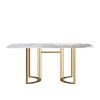 70.87"Modern artificial stone Pandora white curved golden metal leg dining table-can accommodate 6-8 people - as Pic