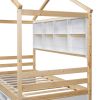 Twin House Bed with Roof Frame, Bedside-shelves, Under Bed Storage Unit,Natural - as Pic