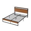 Queen Size Metal Platform Bed Frame with Sockets, USB Ports and Slat Support ,No Box Spring Needed Black - as pic