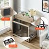 Furniture Style Dog Crate Side Table With Feeding Bowl, Wheels, Three Doors, Flip-Up Top Opening. Indoor, Grey, 38.58"W x 25.2"D x 27.17"H - as Pic