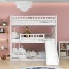 Full-Over-Full-Over-Full Triple Bed with Built-in Ladder and Slide , Triple Bunk Bed with Guardrails, White(OLD SKU :LP000052AAK) - as pic