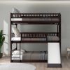 Full-Over-Full-Over-Full Triple Bed with Built-in Ladder and Slide , Triple Bunk Bed with Guardrails, Espresso(OLD SKU :LP000052AAP) - as pic